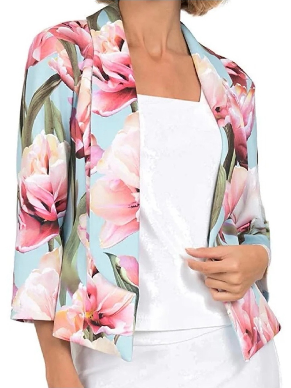 Joseph Ribkoff Blue Floral Tulip Jacket Hook Eye Jacket Blazer 192701 Size 12